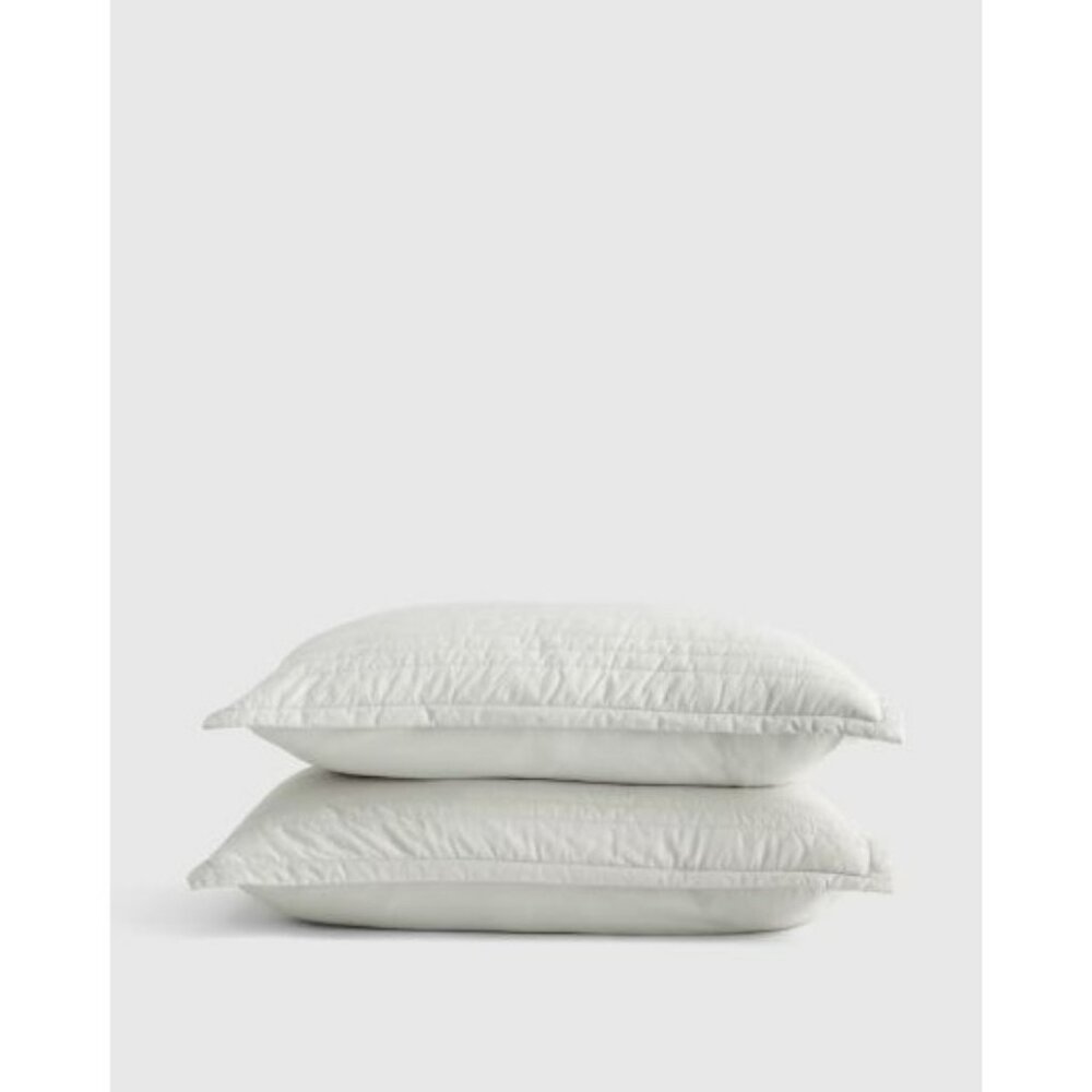 NWOT Quince‎ Light Grey King Organic Cotton Stripe Stitch Quilted Sham Set 2 Pcs